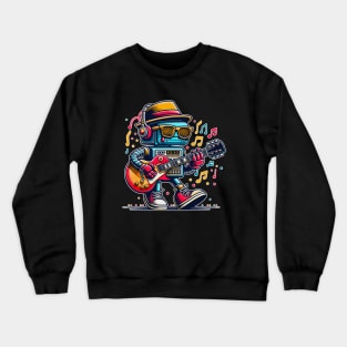 A Rockin' Blues Robot Blues Guitar Rock and Roll Robot Plays Lead Guitar with Music Notes Floating Around Crewneck Sweatshirt